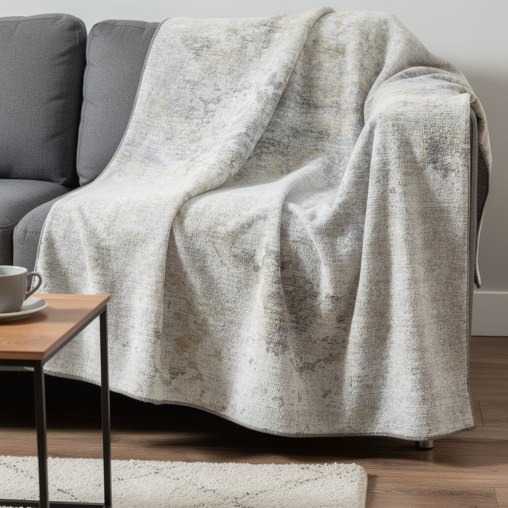 712337 50 x 70 in. Ivory & Beige Abstract Microfiber Plush Throw Blanket
