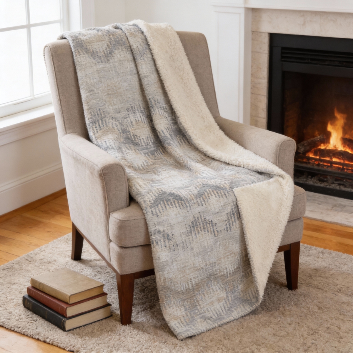 712378 50 x 70 in. Linen & Gray Geometric Microfiber Plush Throw Blanket