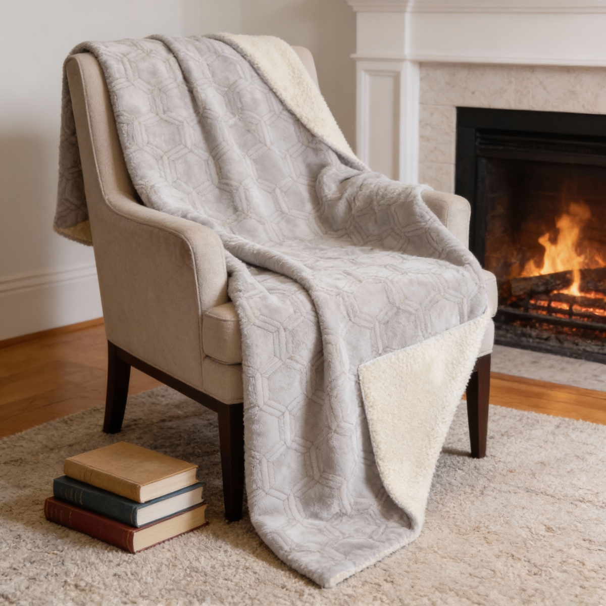 712406 50 x 70 in. Ivory & Beige Geometric Microfiber Plush Throw Blanket