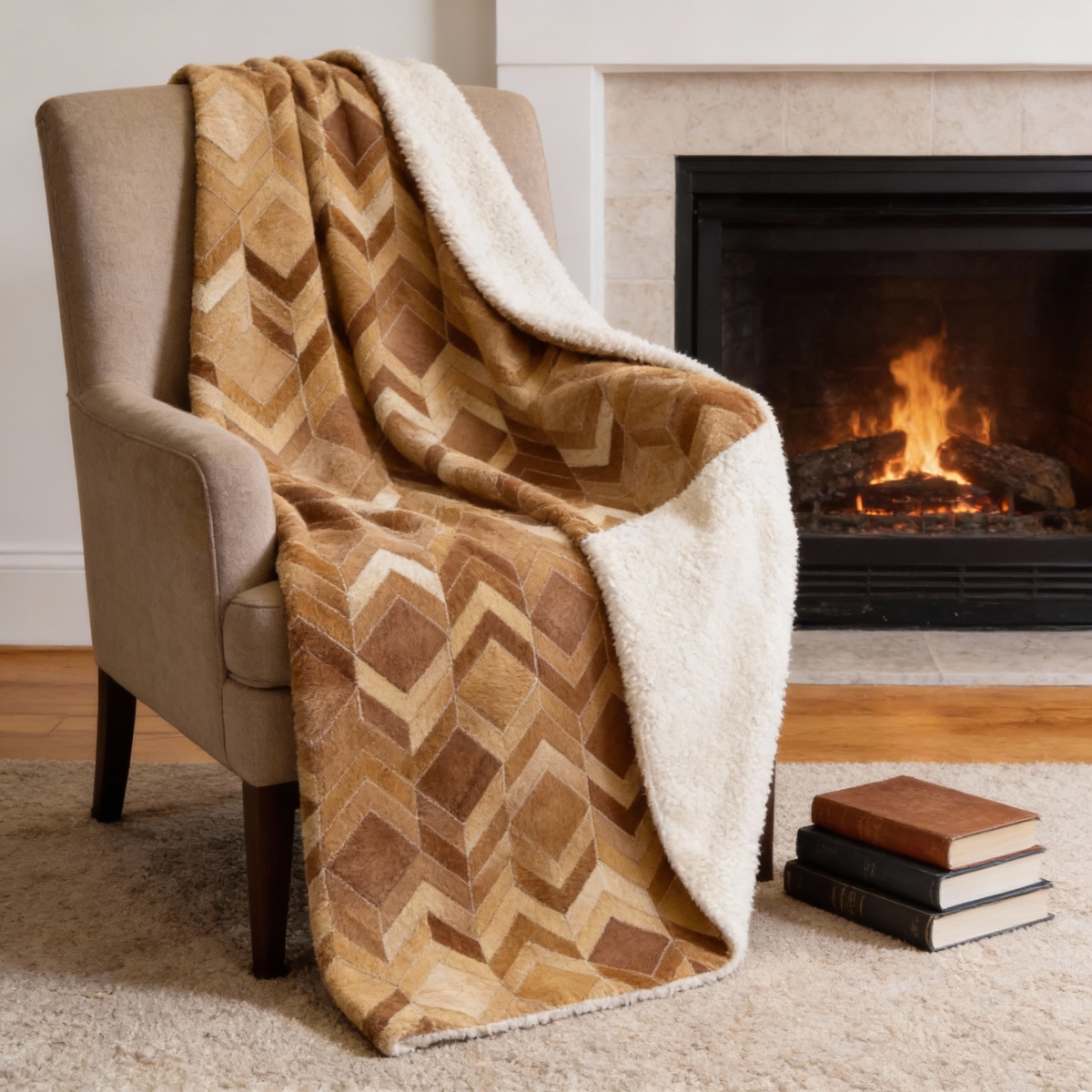 712417 50 x 70 in. Brown Beige & Gold Geometric Microfiber Plush Throw Blanket