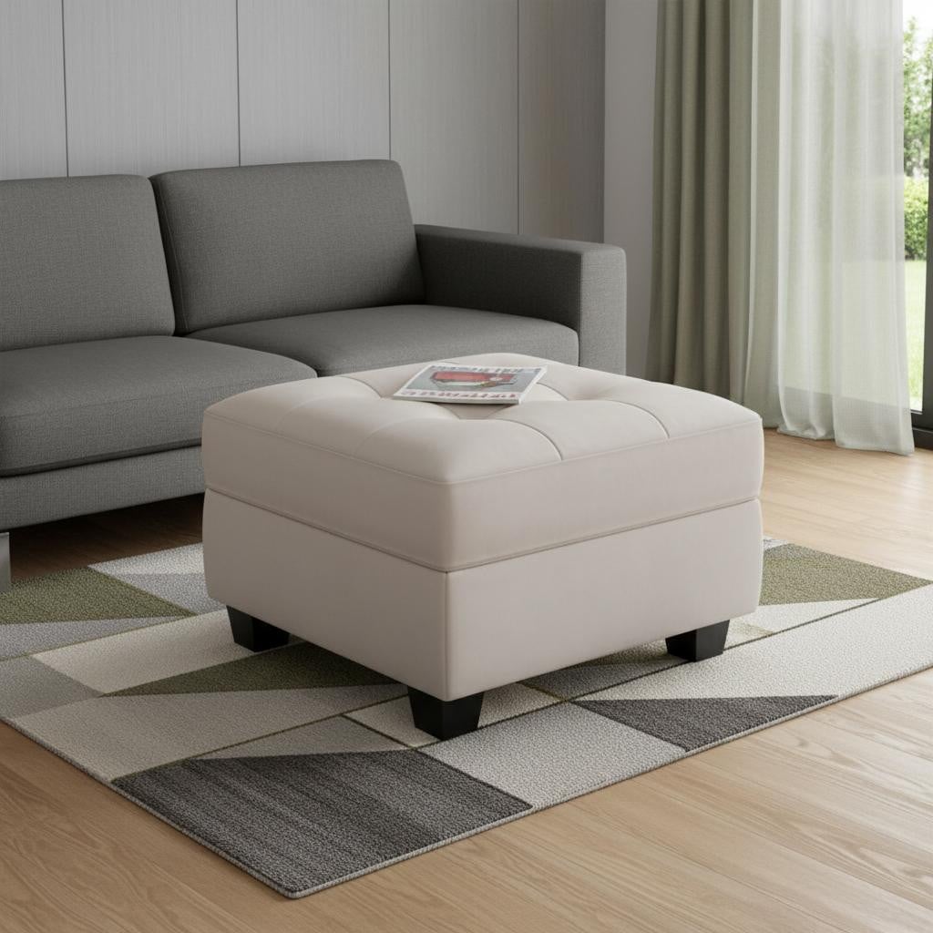 714349 26 in. Beige & Black Velvet Tufted Storage Ottoman