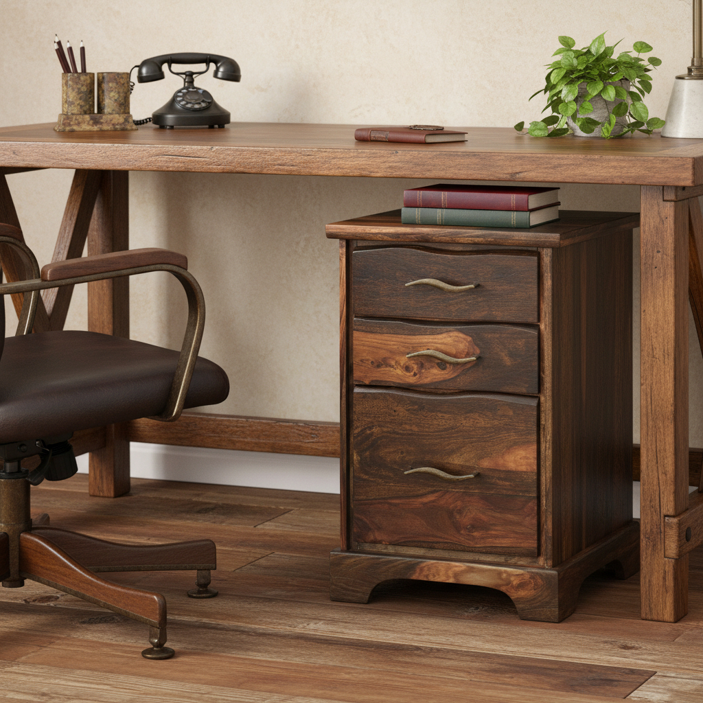 522096 30 in. Dark Brown Solid Wood Three Drawer Live Edge Filing Cabinet