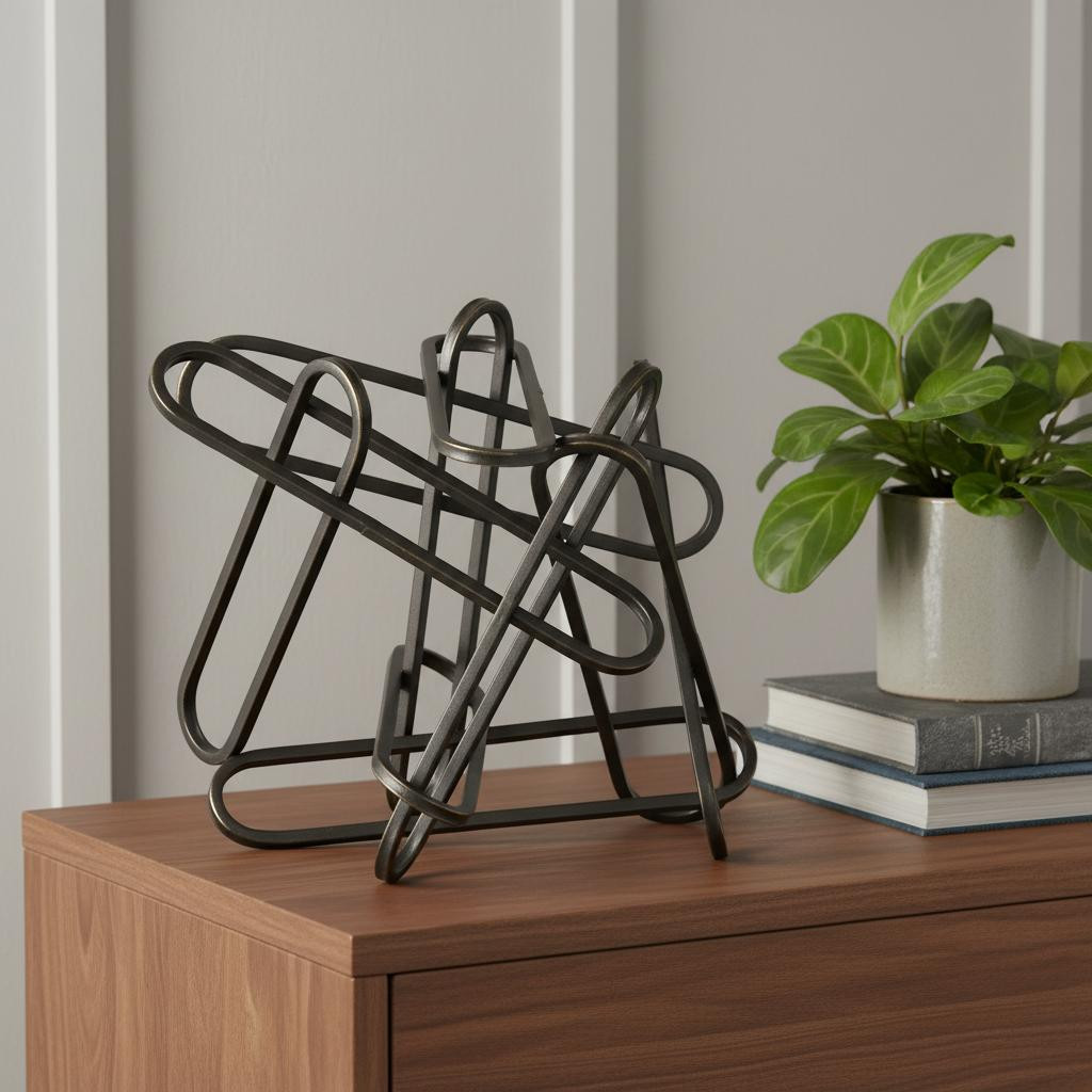608690 12 in. Black Metal Abstract Tabletop Sculpture