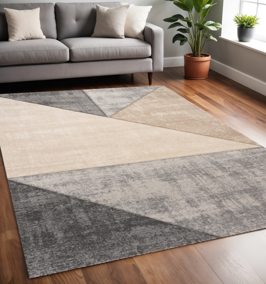 661361 5 x 8 ft. Modern Machine Made Geometric Rectangle Area Rug - Gray & Beige