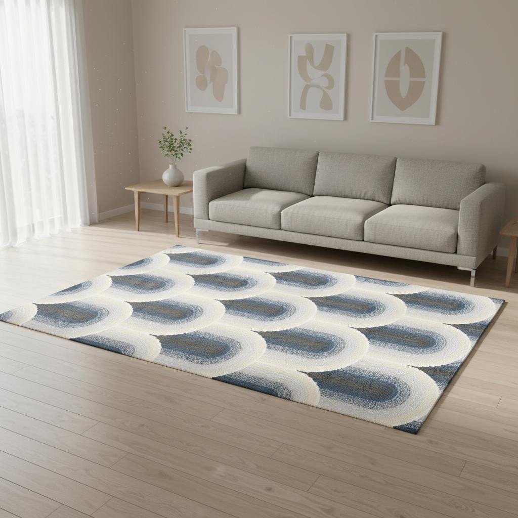 661282 5 x 8 ft. Cream & Blue Geometric Rectangle Area Rug