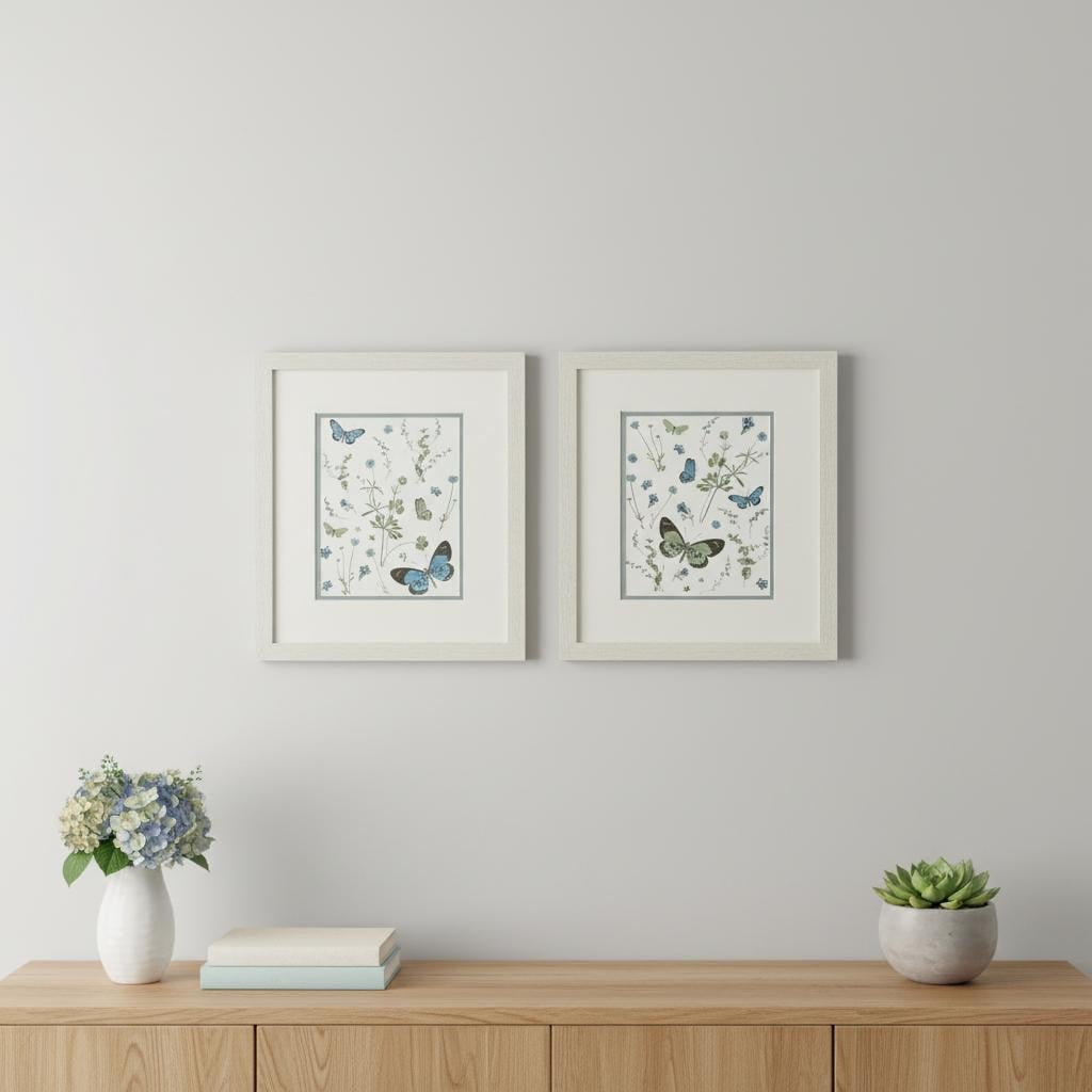 653071 Botanical Page Distressed White Framed Wall Art, Set of 2