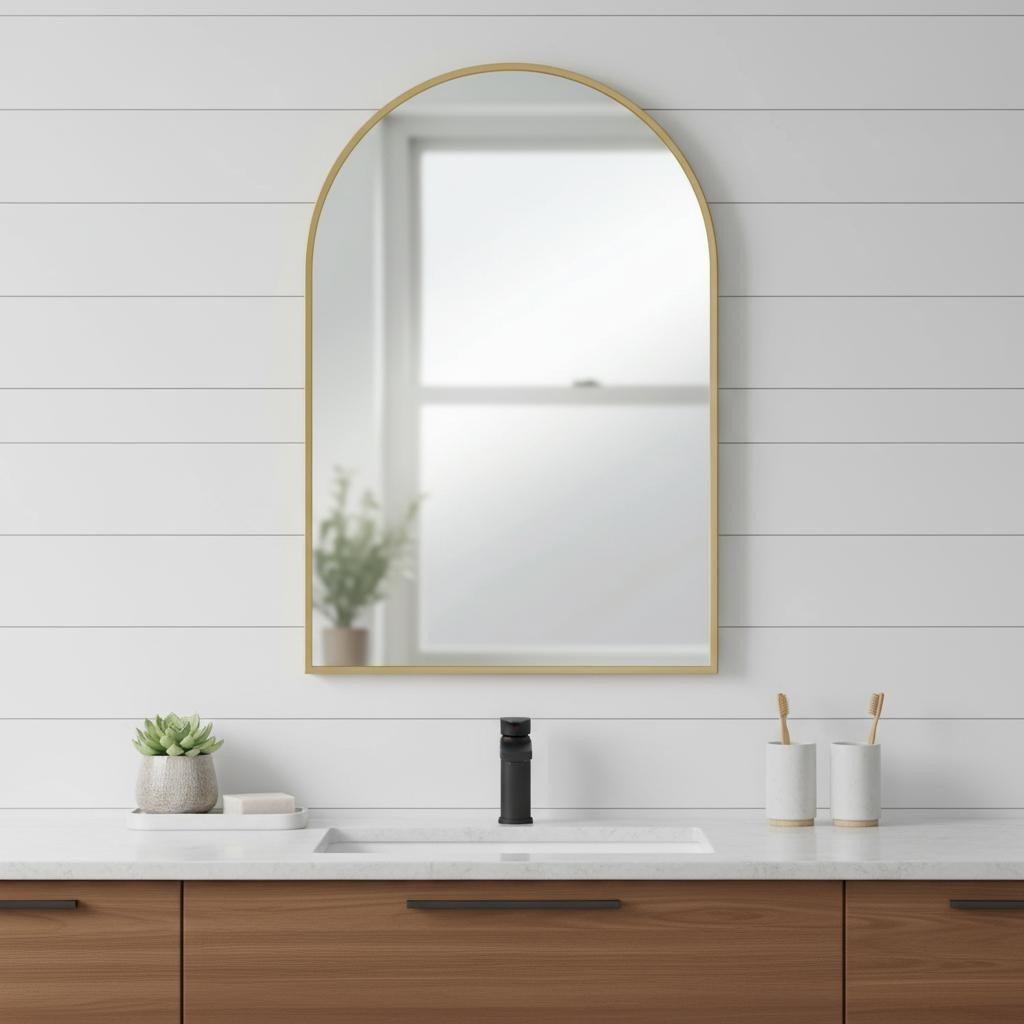 719128 38 in. Gold Metal Arch Framed Accent Mirror