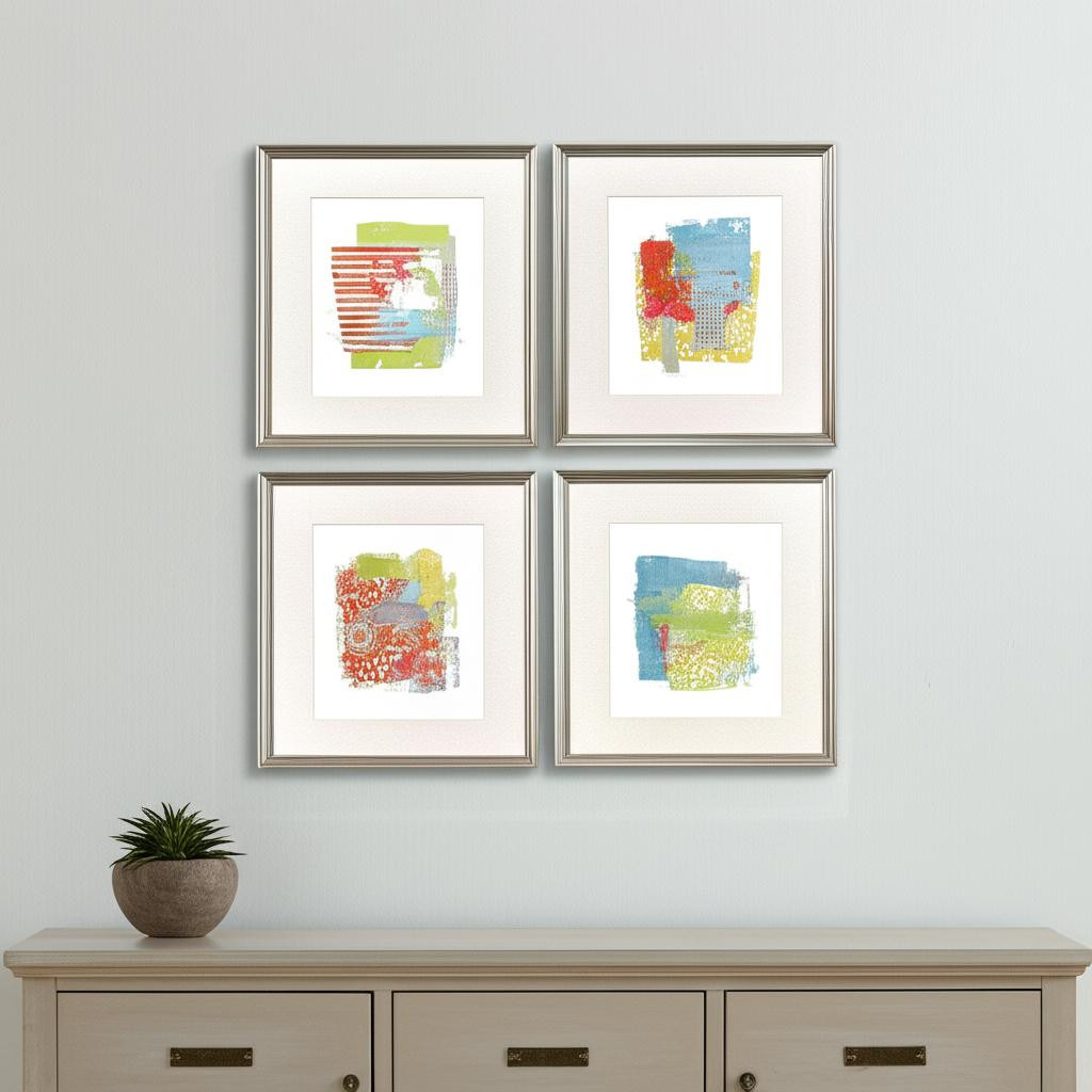 606706 Modern Abstract Silver Framed Wall Art, Set of 4
