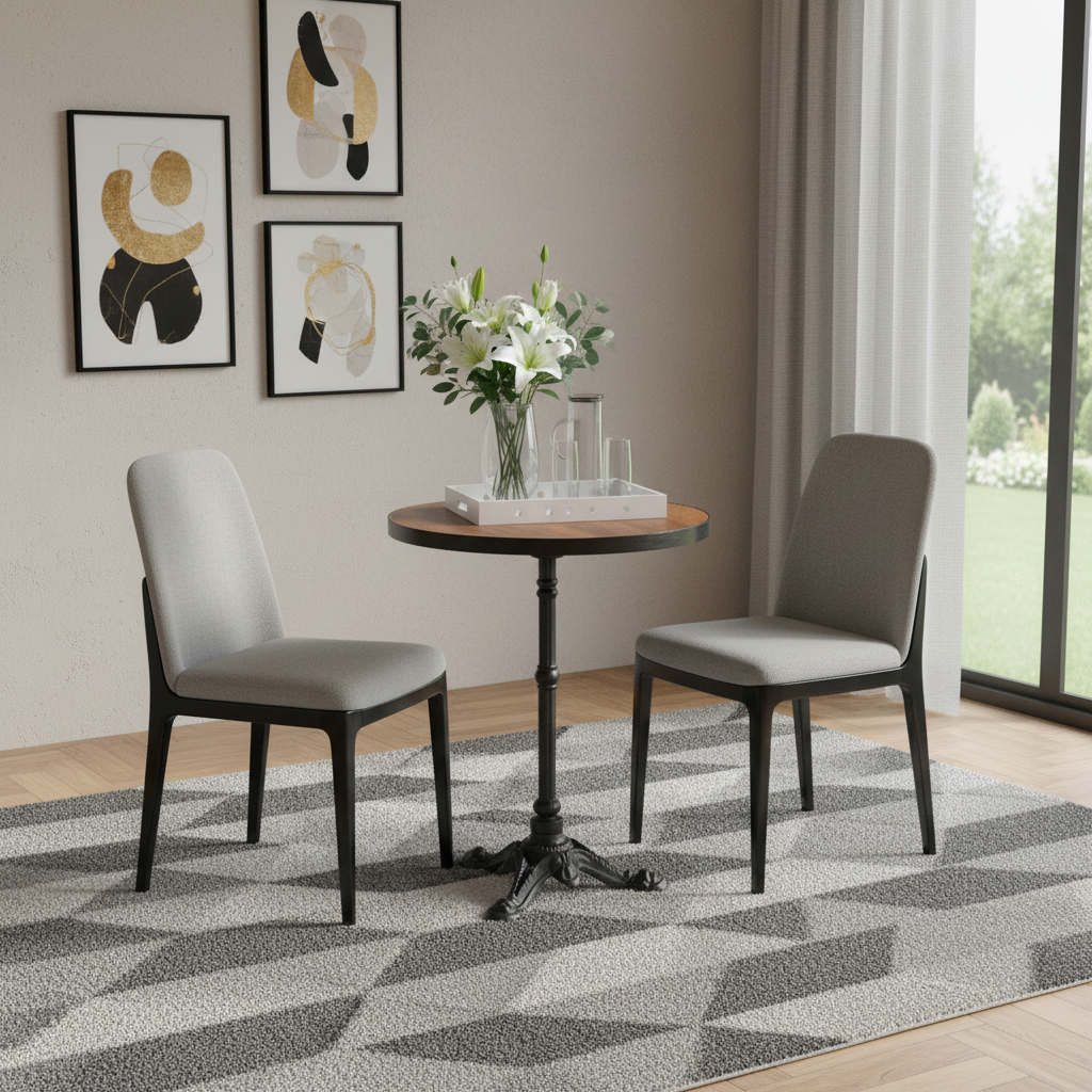 572235 24 in. Walnut & Black Wood & Aluminum Indoor Outdoor Pedestal Base Round Top Dining Table