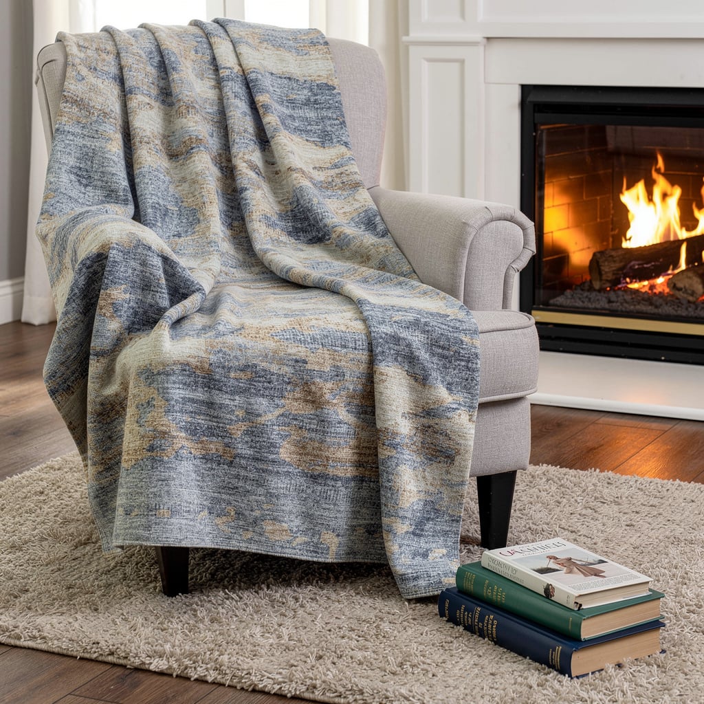 712341 50 x 70 in. Blue Gold & Silver Abstract Microfiber Plush Throw Blanket