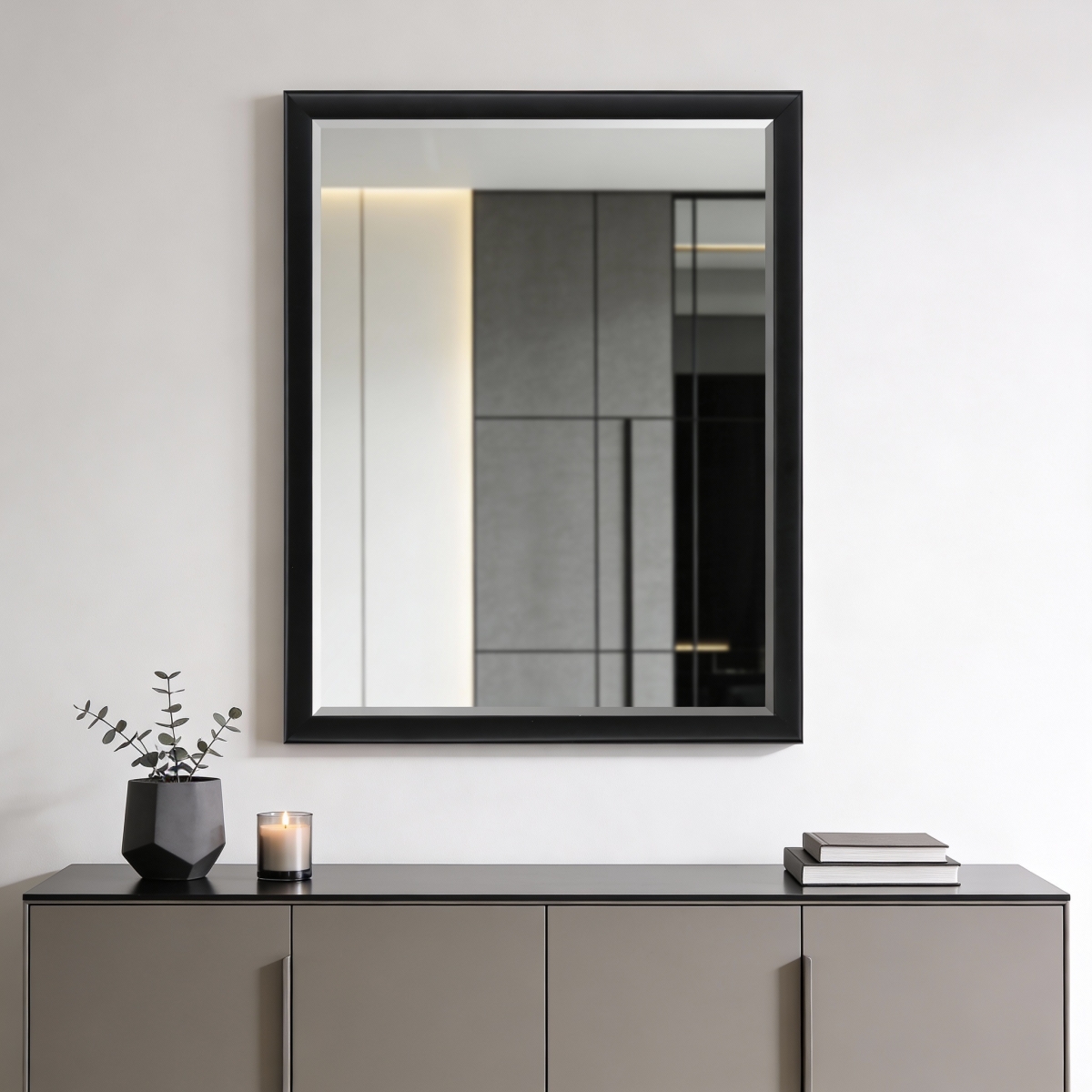 632865 50 in. Black Solid Wood Framed Accent Mirror