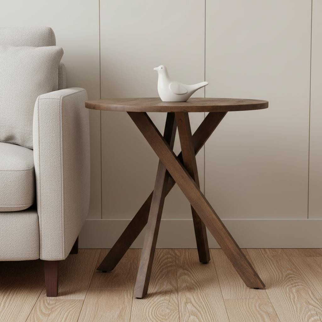 605615 32 in. Solid Wood & Modern Wood Tray Table, Brown
