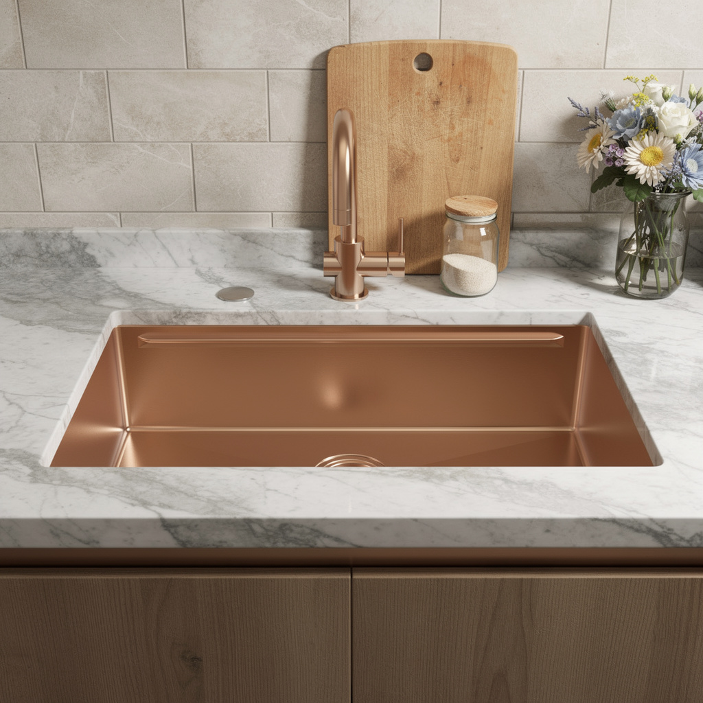 Picture of HomeRoots 719945 9 x 30 in. Gold Stainless Steel Undermount Kitchen Sink