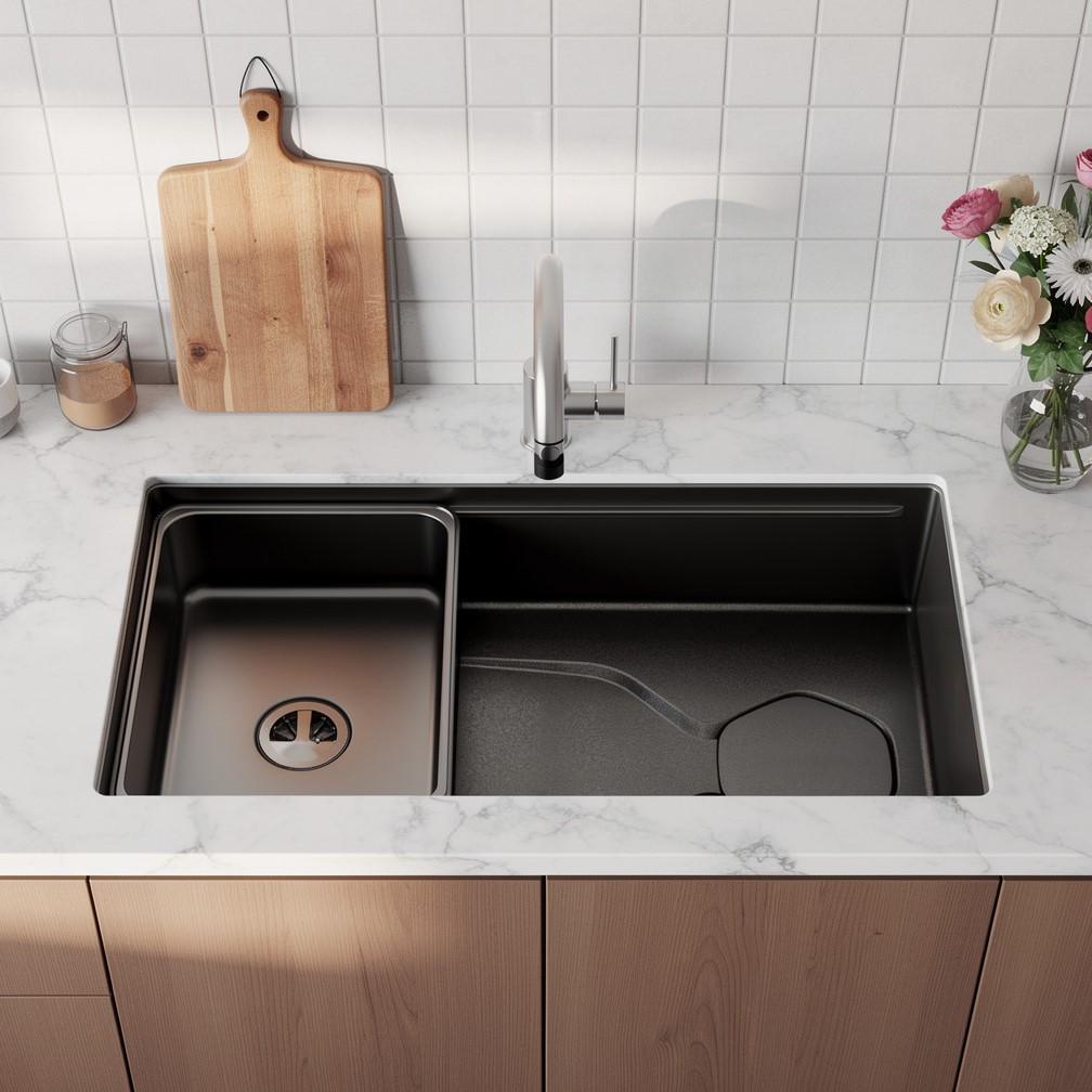 Picture of HomeRoots 719947 9 x 30 in. Black Stainless Steel Undermount Kitchen Sink