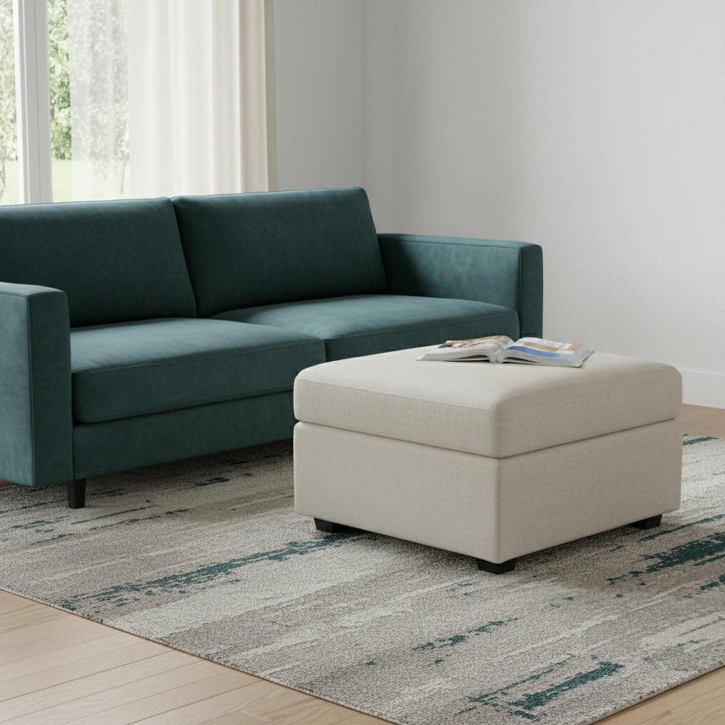 714358 30 in. Beige & Black Chenille Storage Ottoman