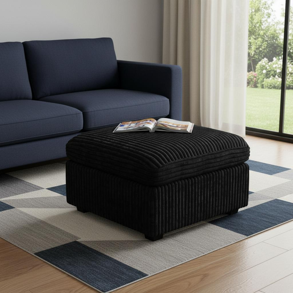 714363 30 in. Black Corduroy Storage Ottoman