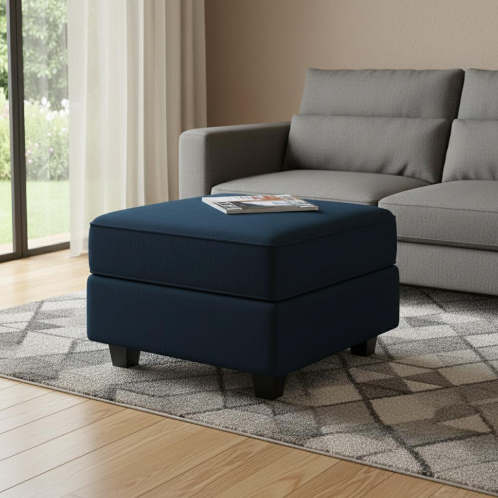 714346 26 in. Blue & Black Velvet Storage Ottoman