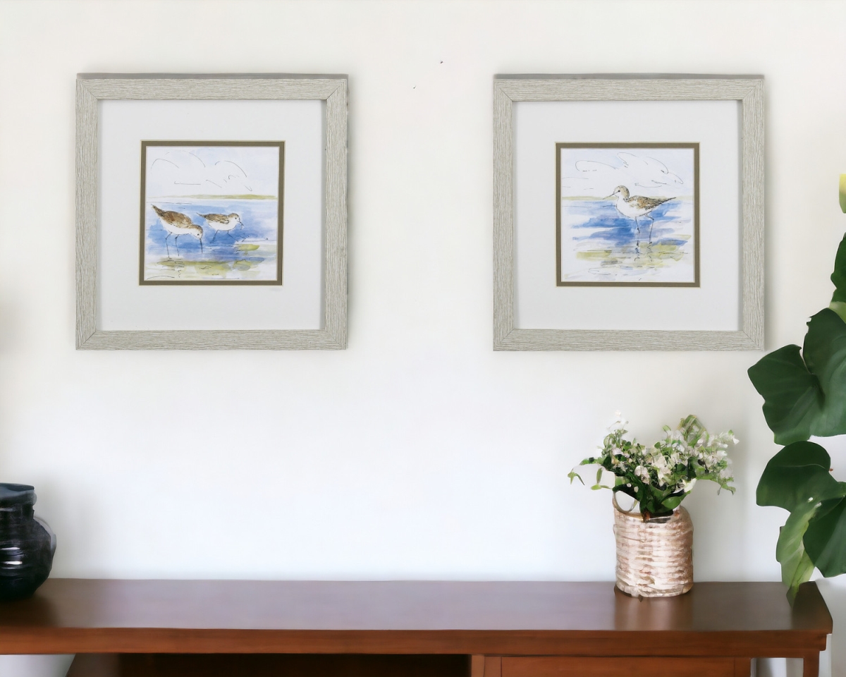 387732 Watercolor Shore Birds Framed Art, Set of 2