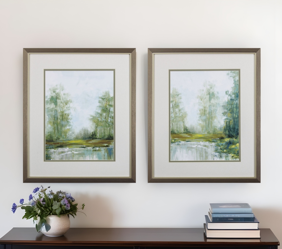 387749 Green Forest Landscapes Framed Wall Art, Set of 2