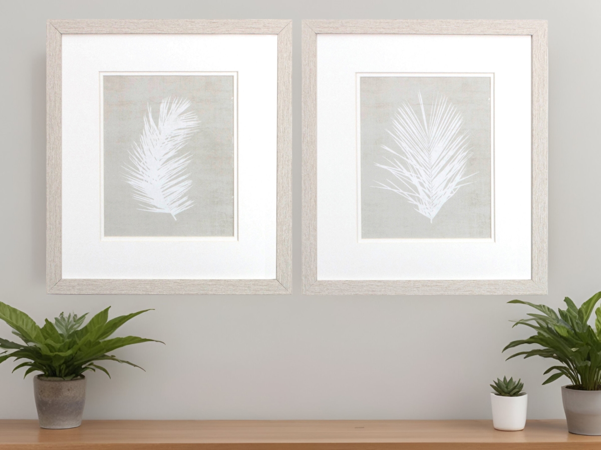 476037 Palm Oasis White Framed Print Wall Art, Set of 2