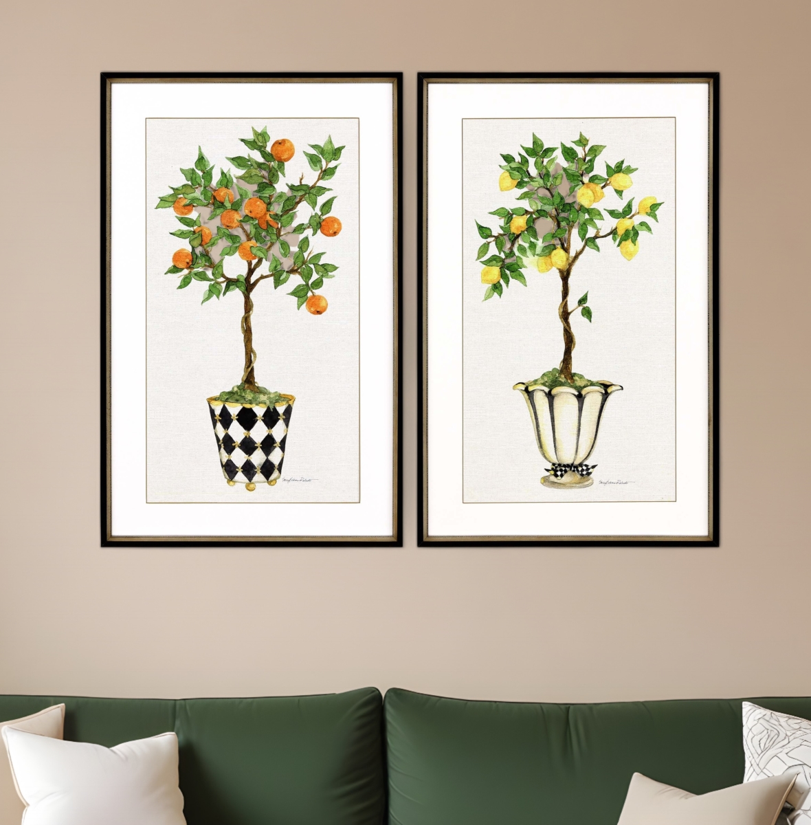 416412 Fruit Topiary Black Framed Print Wall Art, Set of 2