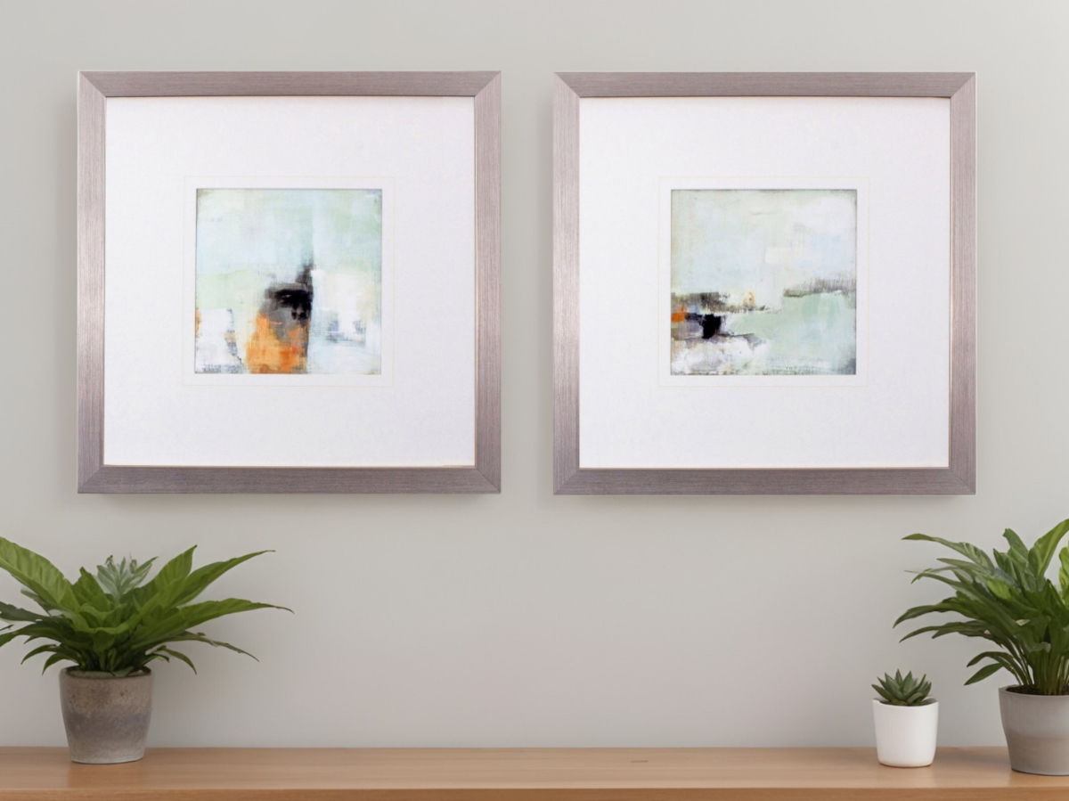 484213 Bay View Morning Silver Framed Print Wall Art, Set of 2