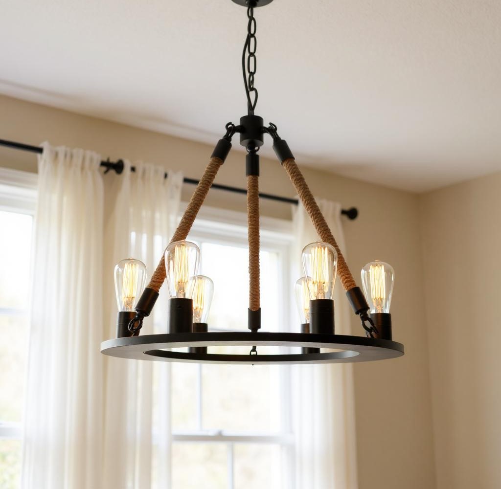 491065 Brown & Black Unique Statement Six Light Metal Chandelier
