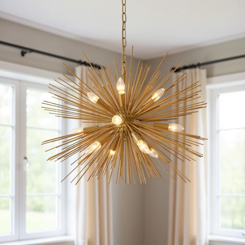 491075 Gold Sputnik Twelve Light Metal Chandelier