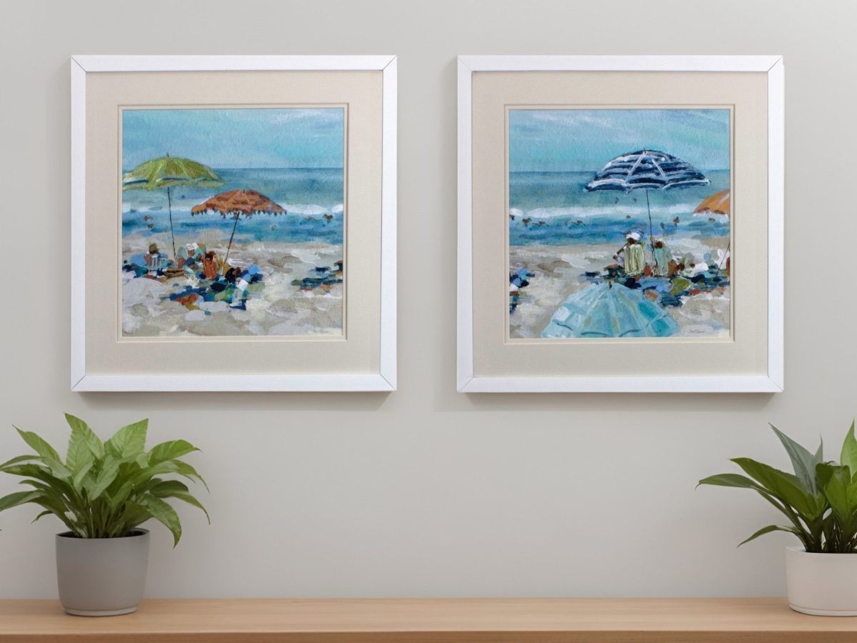 476042 Blue Day At the Beach Square Framed Art, Set of 2