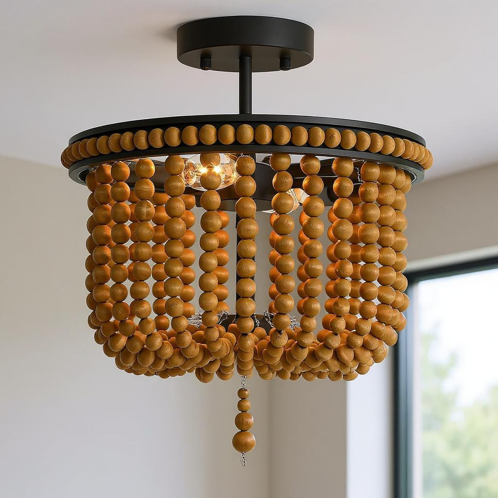 484003 Brown & Black Unique Statement Two Light Metal Dimmable Flush Chandelier