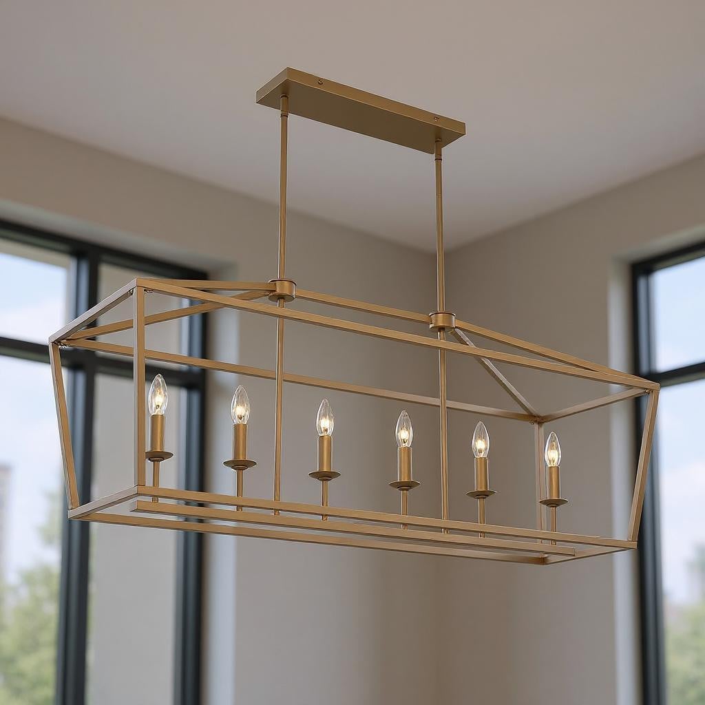 482806 Brass Candle Style Six Light Metal Dimmable Chandelier