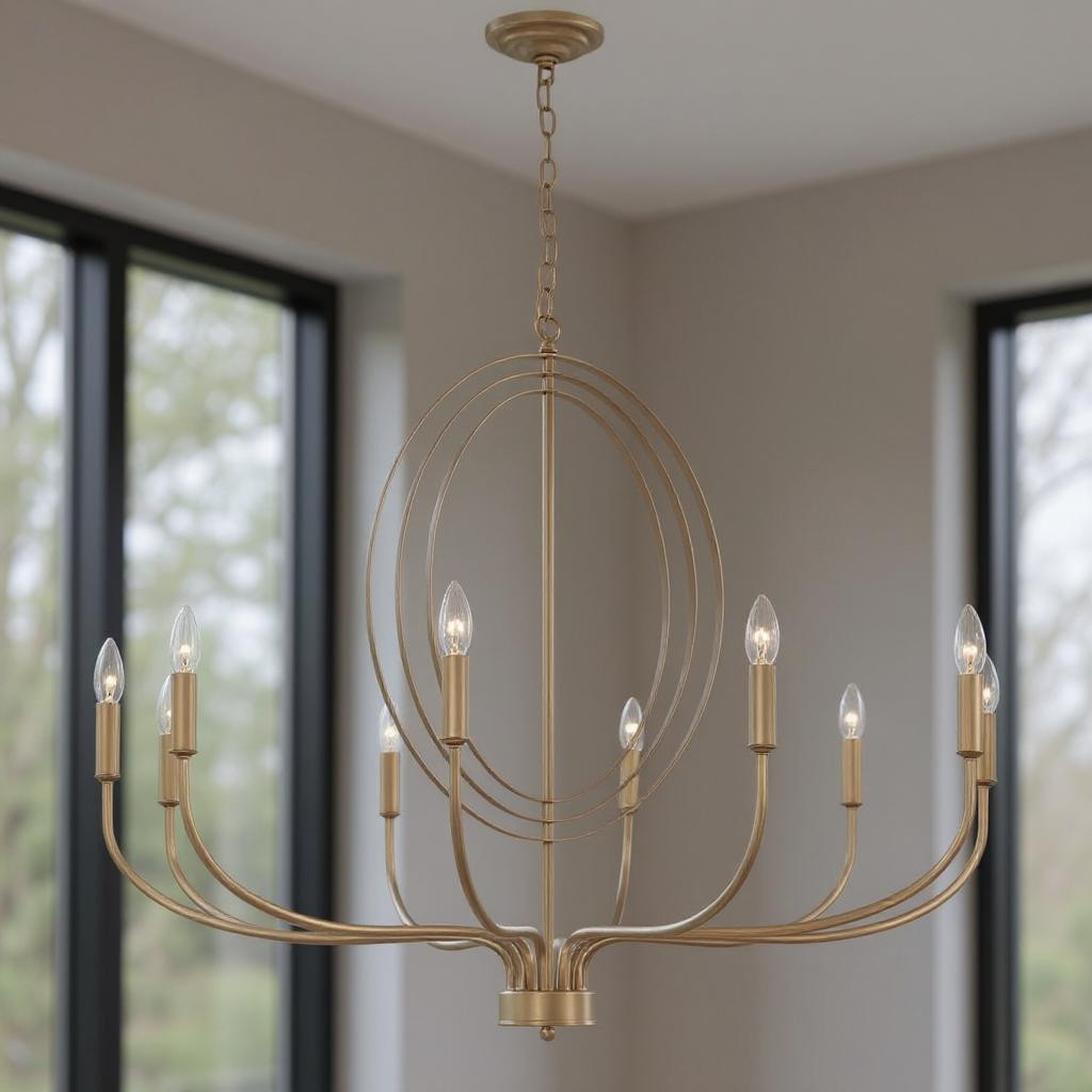483951 Brass Candle Style Ten Light Metal Dimmable Chandelier