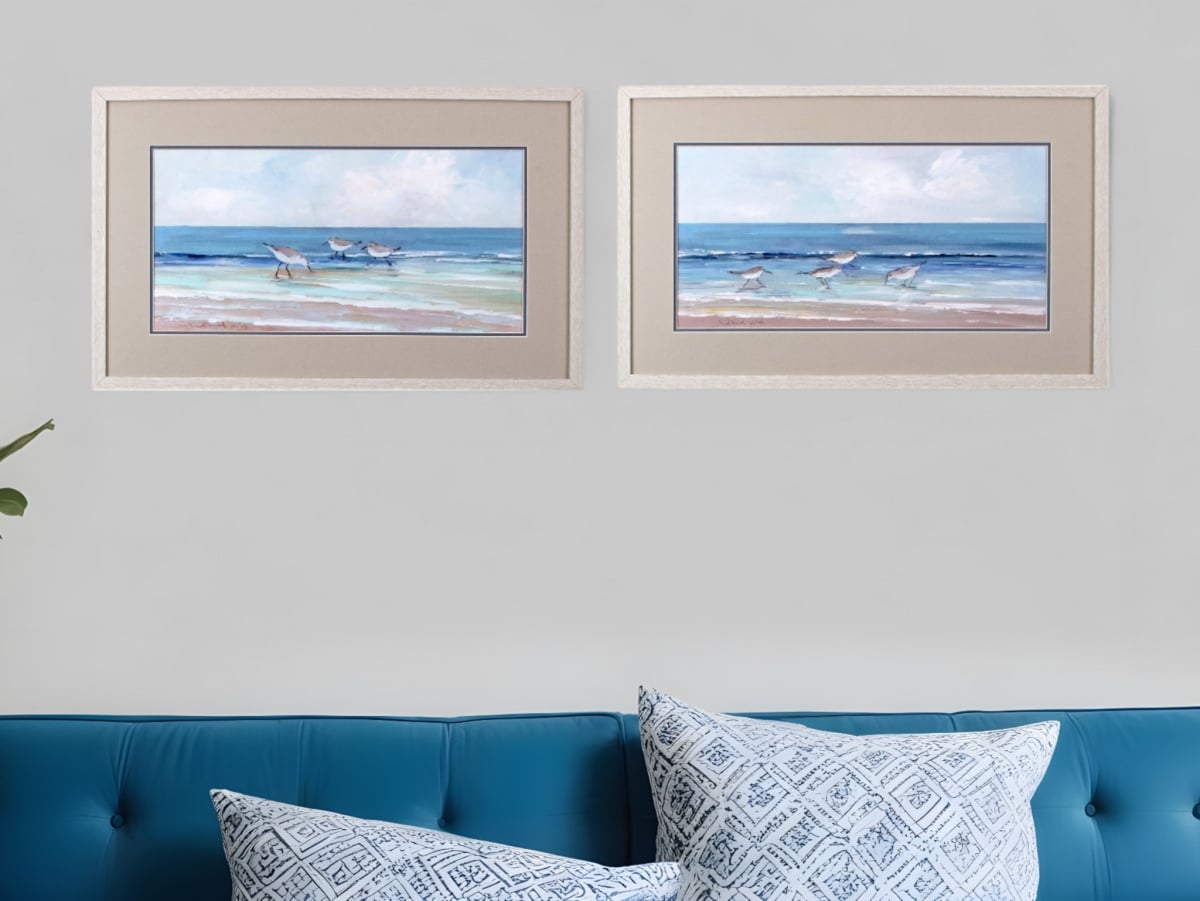 484256 Shore Searching White Framed Print Wall Art, Set of 2