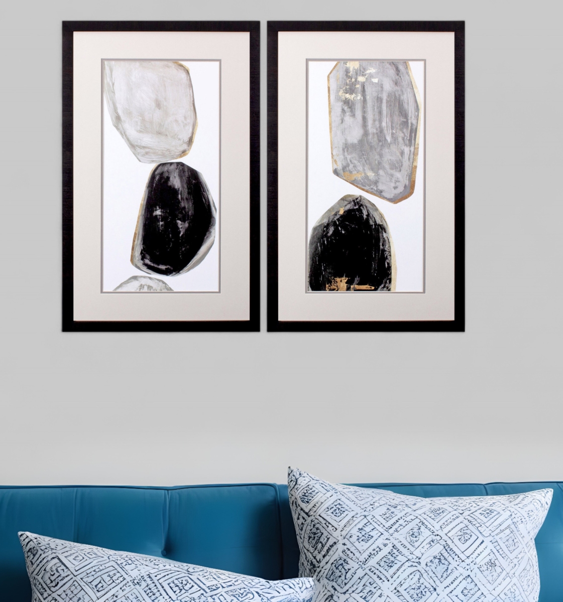 484260 Stones Brown Framed Print Wall Art, Set of 2