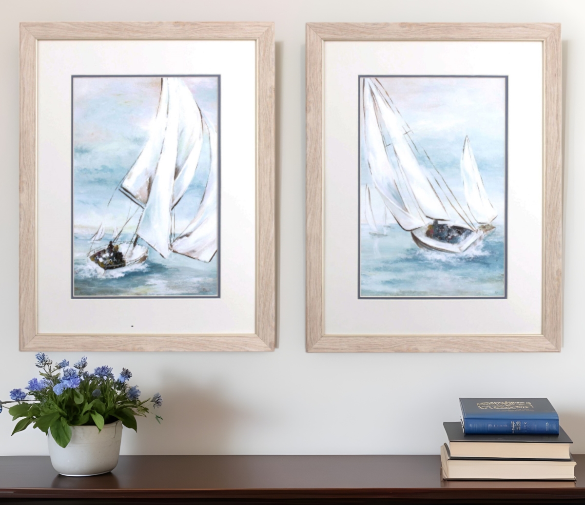 521554 Sail Wind Brown Framed Print Wall Art, Set of 2