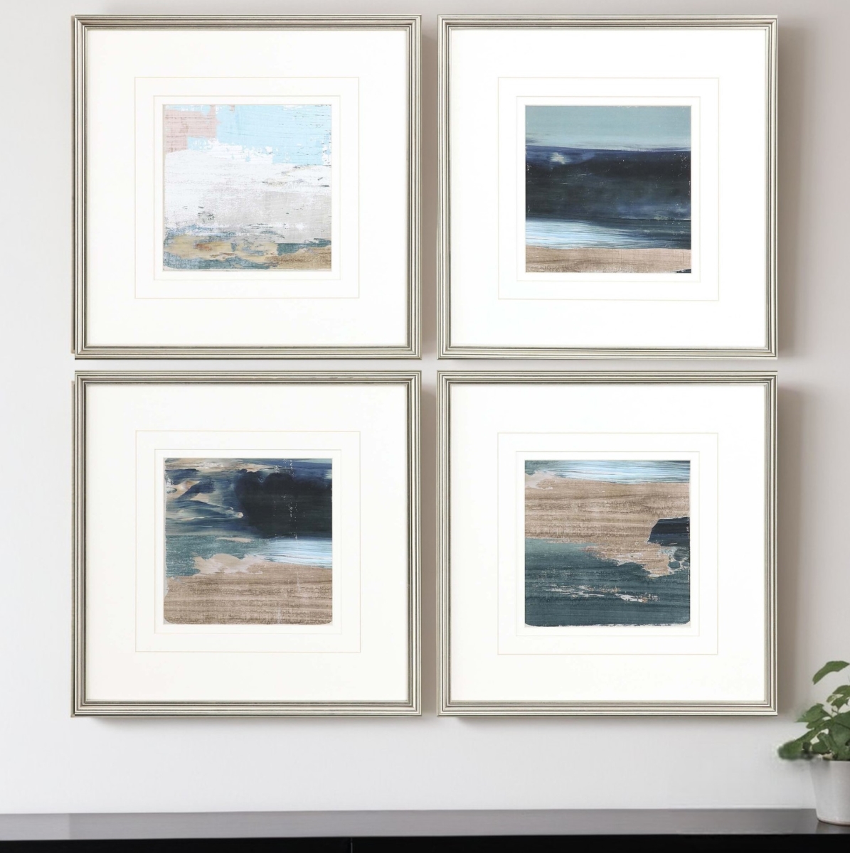 525504 Rustic Mosaic Silver Framed Print Wall Art, Set of 4