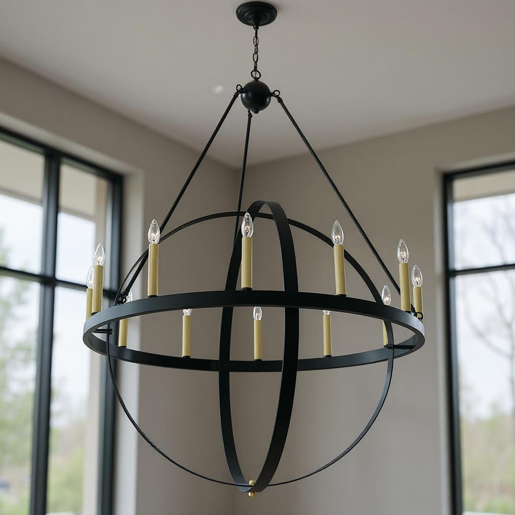 482843 Black & Gold Candle Style Twelve Light Metal Dimmable Chandelier