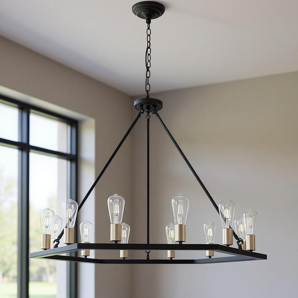 482876 Black & Gold Candle Style Twelve Light Metal Dimmable Chandelier