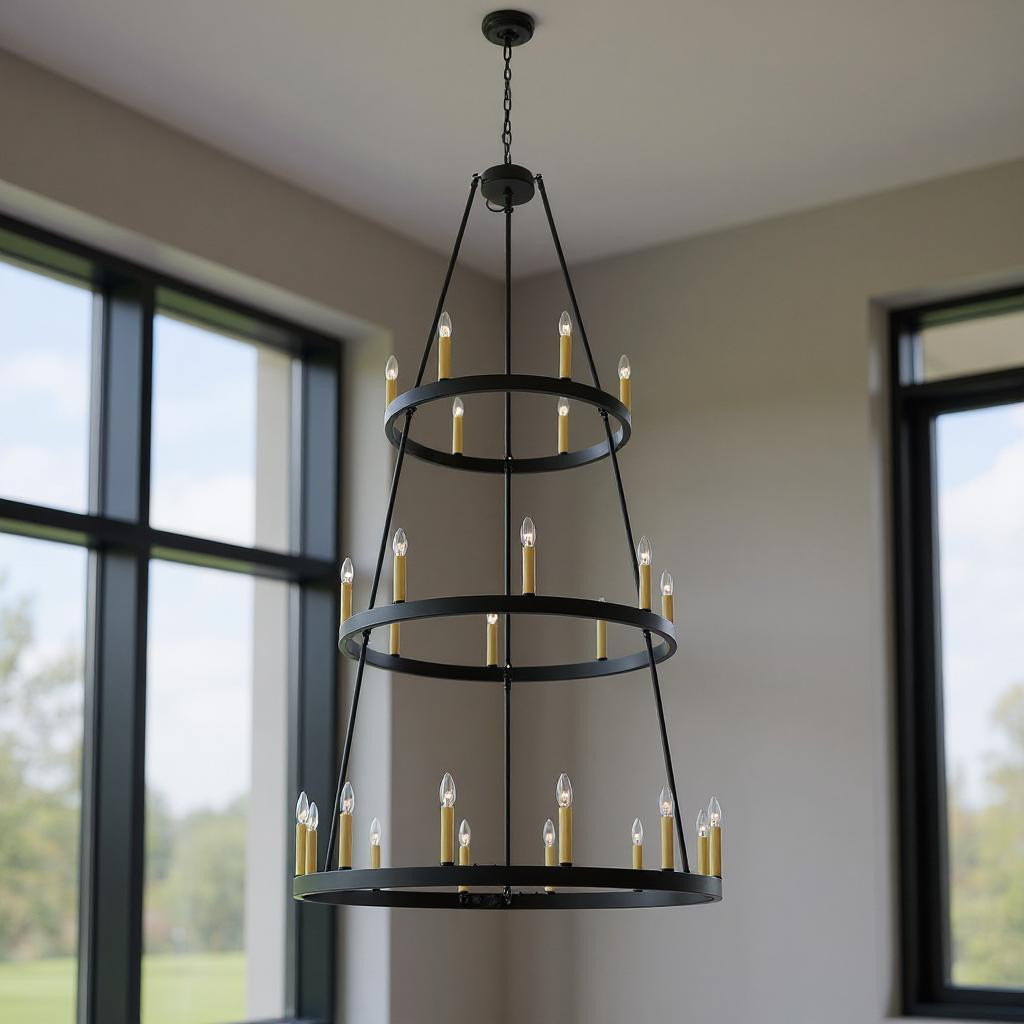 483108 Black Candle Style Multi Light Metal Dimmable Chandelier
