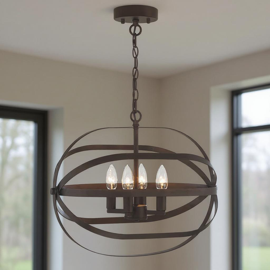 483950 Bronze Candle Style Four Light Metal Dimmable Chandelier