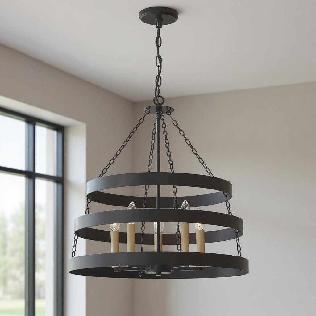 483955 Black & Gold Candle Style Five Light Metal Dimmable Chandelier