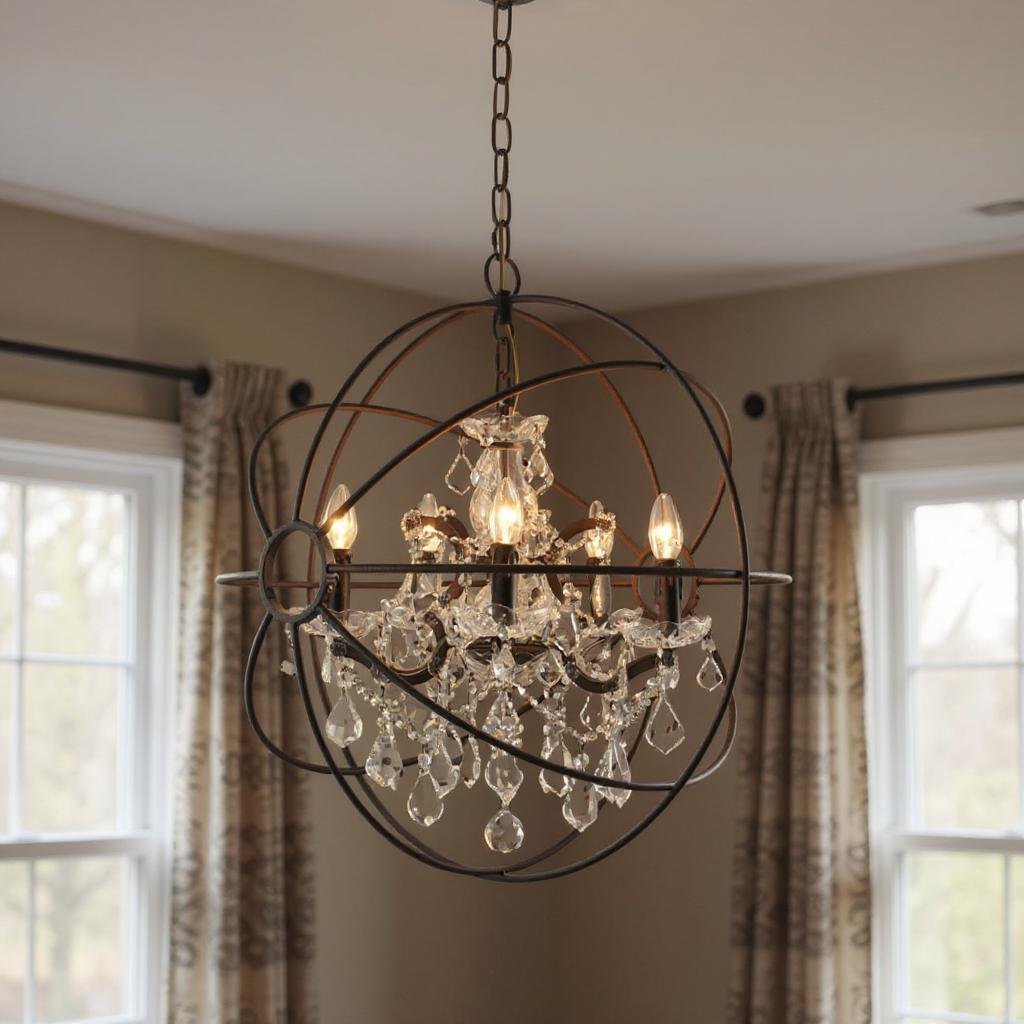 491057 Bronze Unique Statement Five Light Metal Chandelier