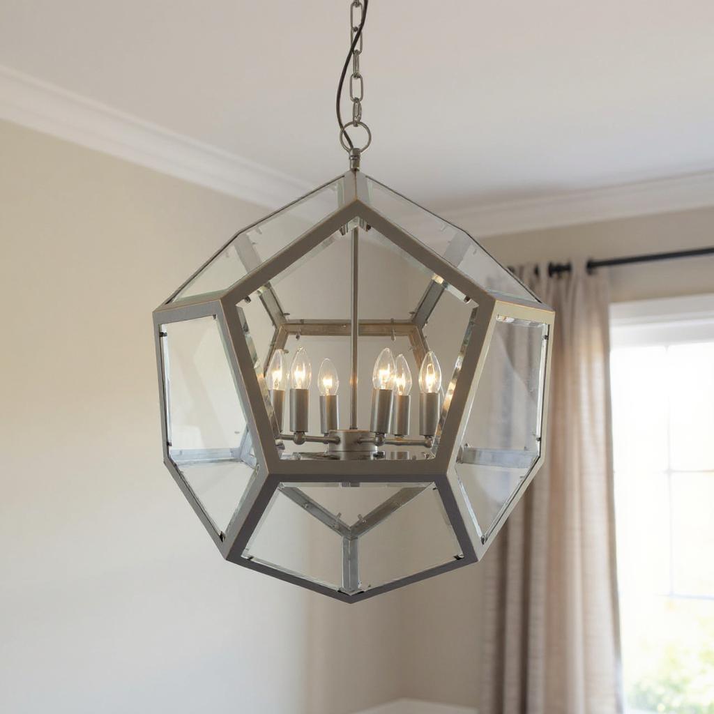 491074 Clear Unique Statement Six Light Metal Chandelier with Shades