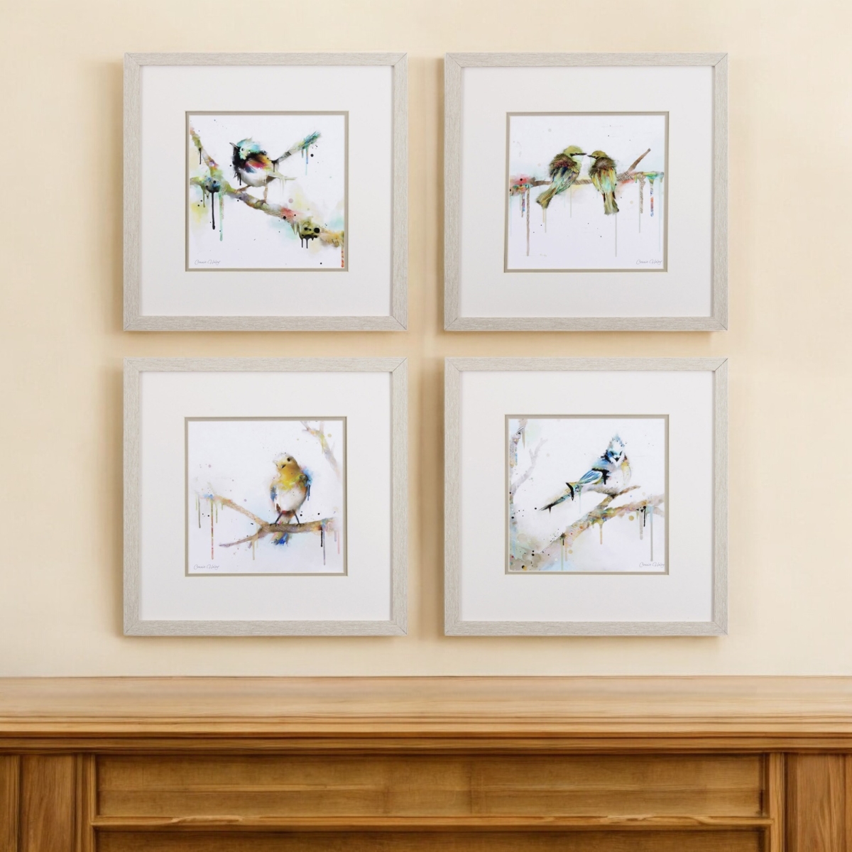 401433 Colorful Birds on Branches Wall Art, Set of 4