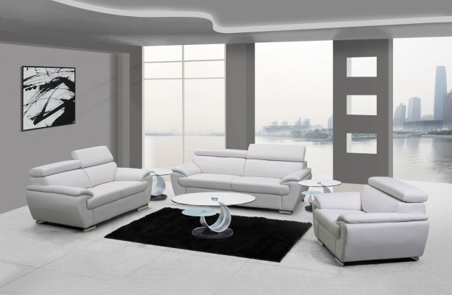 Captivating Leather Sofa Set, White - 114 in.
