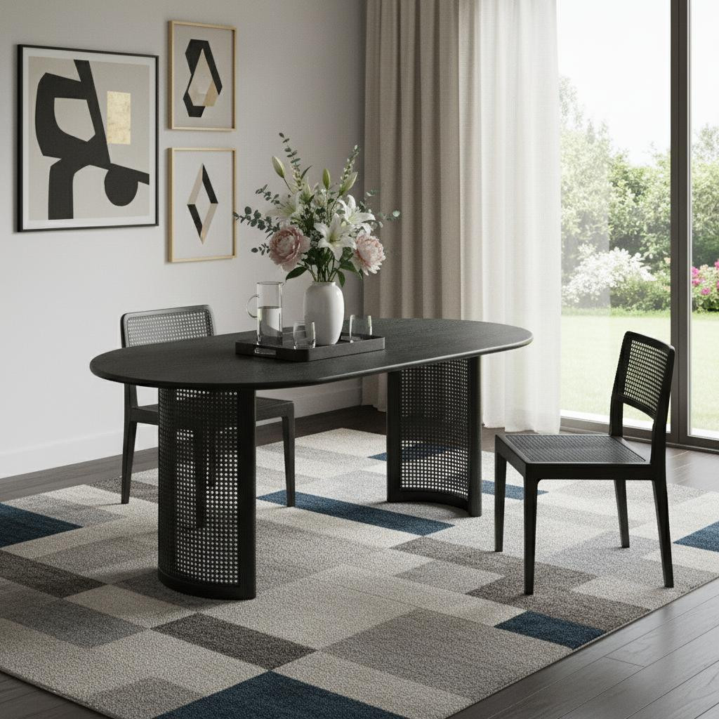 721104 79 in. Black Solid Wood Oval Dining Table