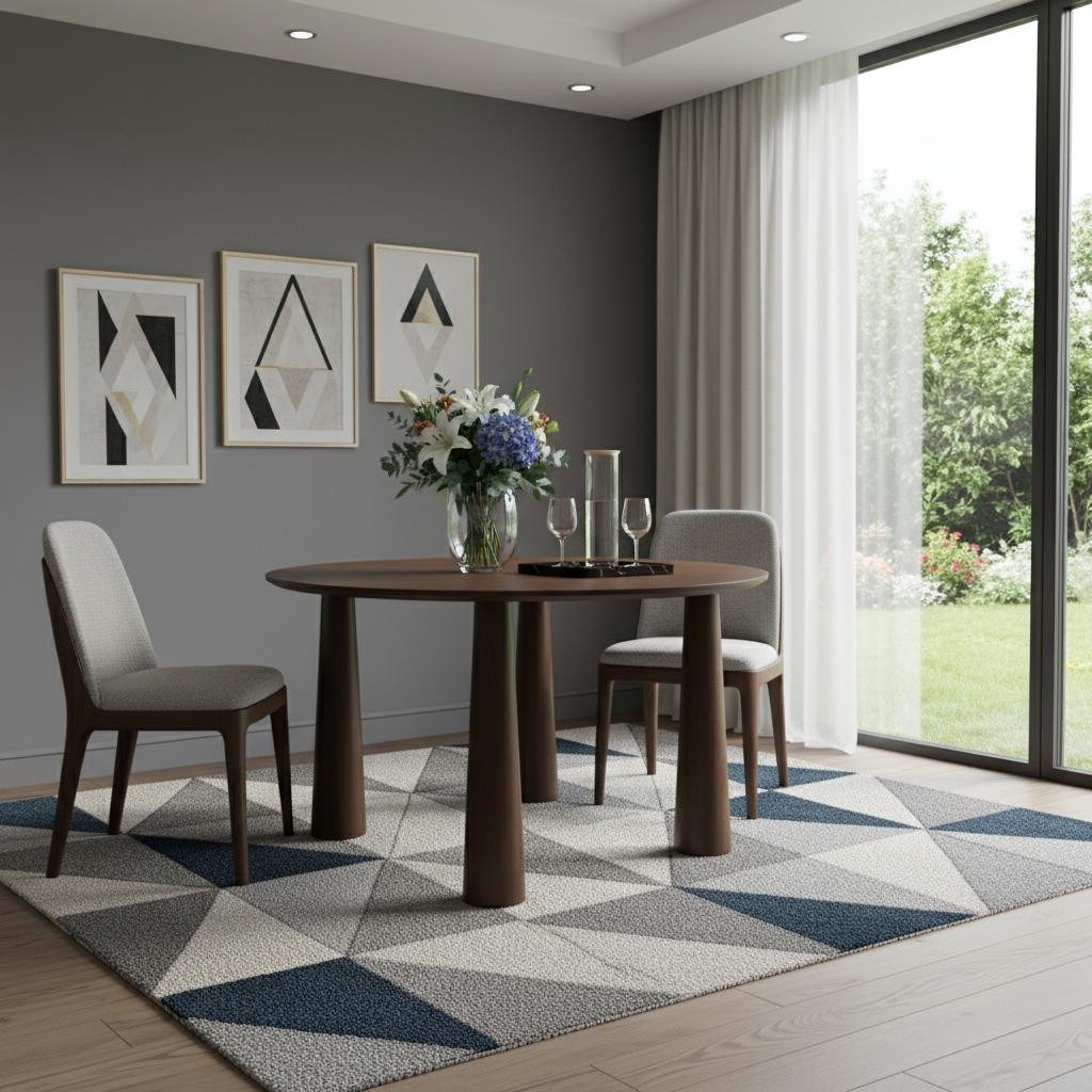 721117 52 in. Walnut Solid Wood Round Top Dining Table