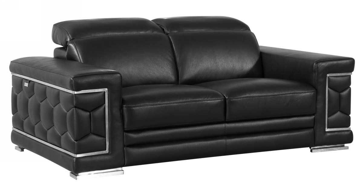 Sturdy Leather Loveseat, Black - 71 in.