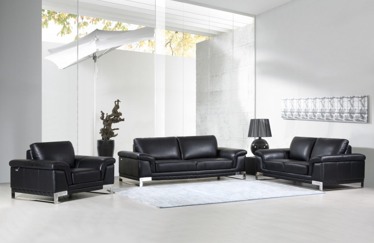 Lovely Leather Sofa Set, Black - 96 in.