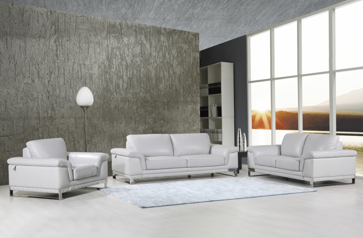 Lovely Leather Sofa Set, Light Gray - 96 in.
